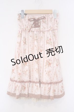 画像: axes femme / 花柄編み上げハイウエストスカート M ピンク O-26-02-03-040-AX-SK-OW-OS