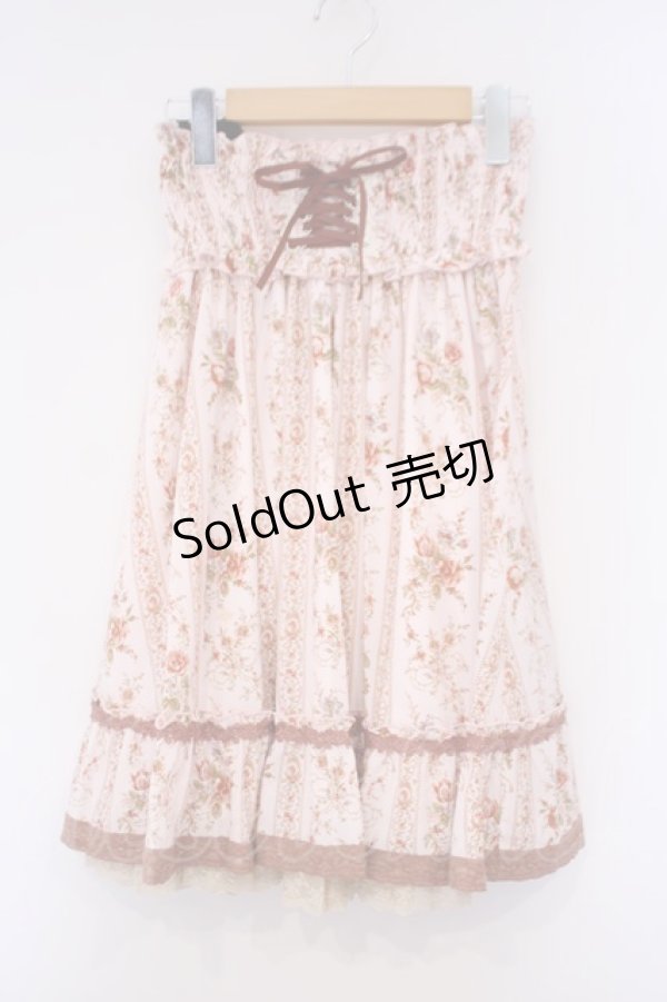 画像1: axes femme / 花柄編み上げハイウエストスカート M ピンク O-26-02-03-040-AX-SK-OW-OS (1)