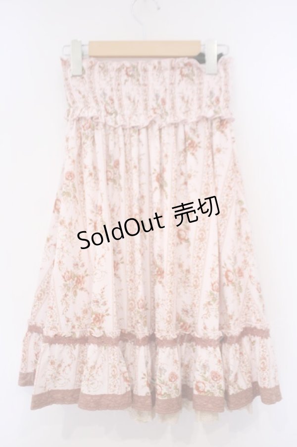 画像3: axes femme / 花柄編み上げハイウエストスカート M ピンク O-26-02-03-040-AX-SK-OW-OS (3)