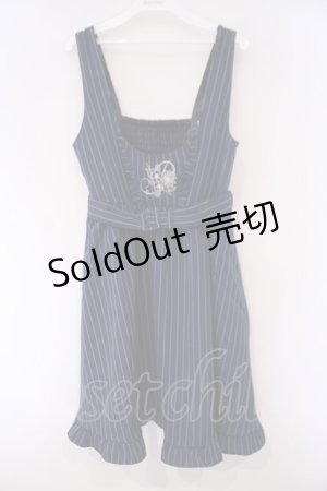 画像: axes femme POETIQUE / 刺繍入りストライプジャンドレ M ネイビー O-26-02-03-045-AX-OP-OW-OS