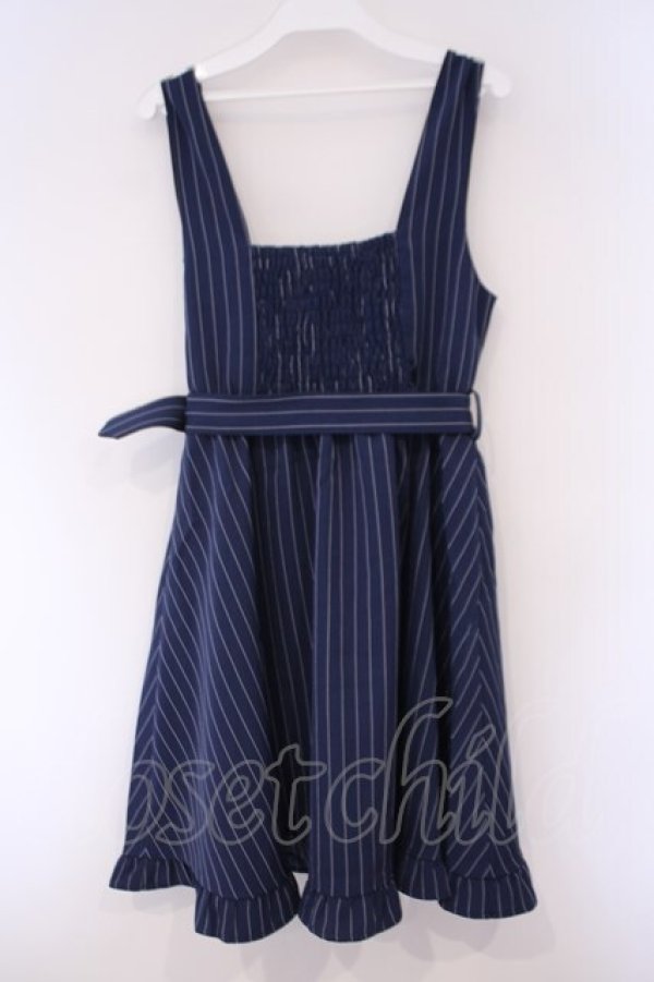 画像3: axes femme POETIQUE / 刺繍入りストライプジャンドレ M ネイビー O-26-02-03-045-AX-OP-OW-OS (3)