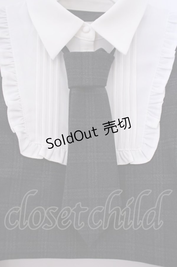 画像2: pium / ネクタイ付きスクエアフリル長袖トップス F ブラックチェック O-26-02-03-047-0-TO-OW-OS (2)