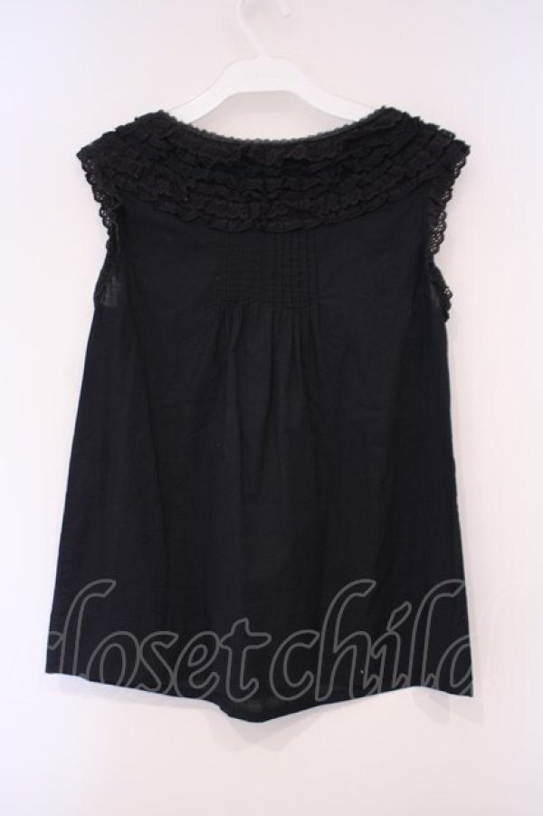 画像3: Jane Marple Dans Le Salon / コットンレーストリミングノースリーブブラウス M クロ O-26-02-03-049-JM-BL-OW-OS (3)