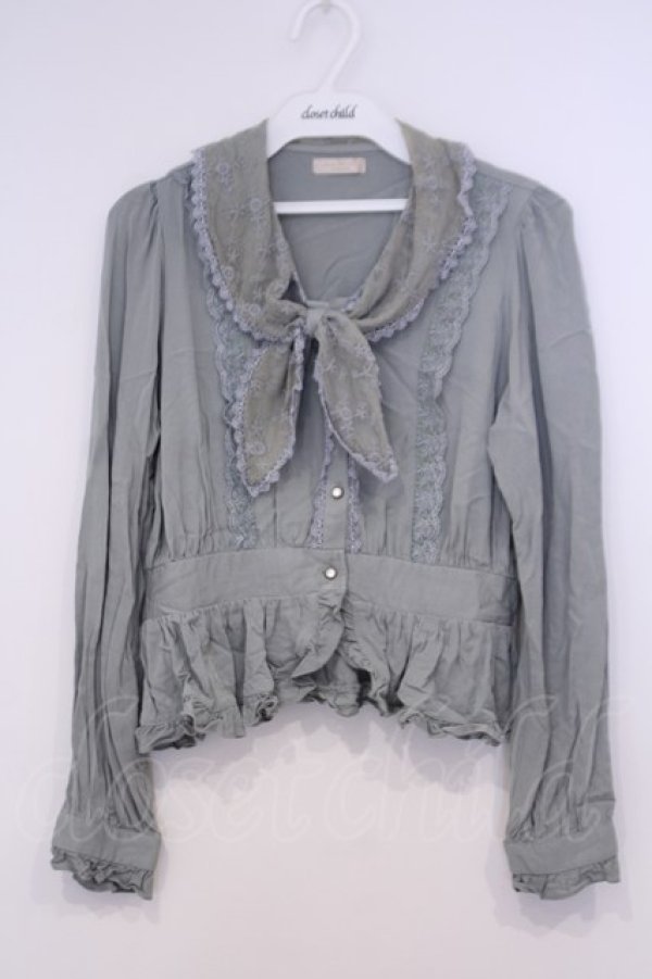 画像1: axes femme POETIQUE / セーラー襟ペプラムプラウス M グリーン O-26-02-03-1038-AX-TO-OW-OS (1)