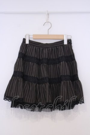 画像: BPN / レース配色ストライプスカート M ベージュ×ブラック O-26-02-03-1039-GO-SK-OW-OS