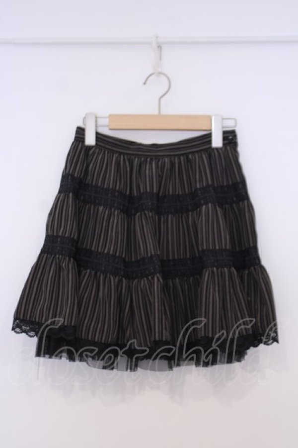 画像1: BPN / レース配色ストライプスカート M ベージュ×ブラック O-26-02-03-1039-GO-SK-OW-OS (1)