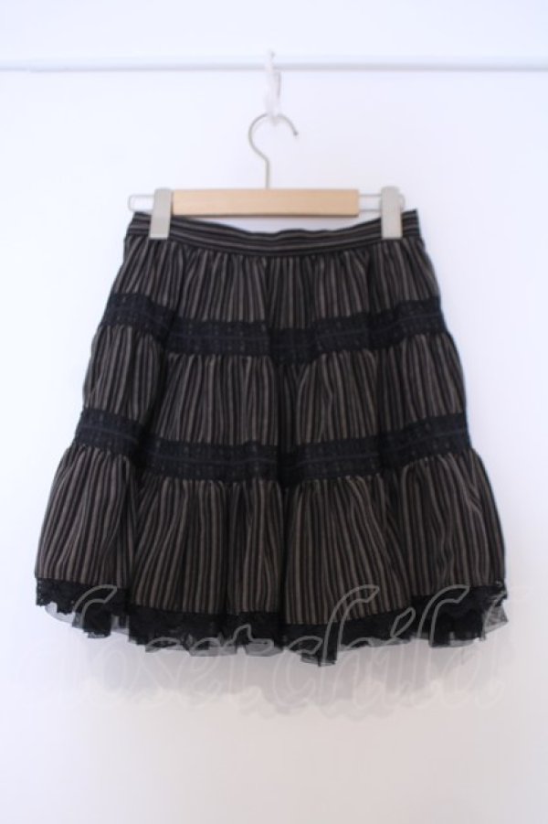 画像3: BPN / レース配色ストライプスカート M ベージュ×ブラック O-26-02-03-1039-GO-SK-OW-OS (3)