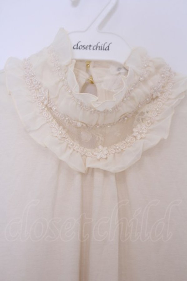 画像2: axes femme / スタンド襟レース透けプルオーバー M アイボリー O-26-02-03-1008-AX-TO-IG-OS (2)