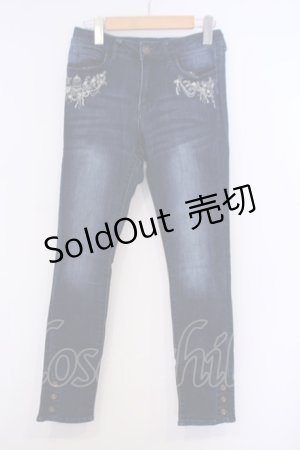 画像: axes femme / 鳥かご刺繍デニムパギンス S インディゴ O-26-02-03-1018-AX-PA-IG-ZT451