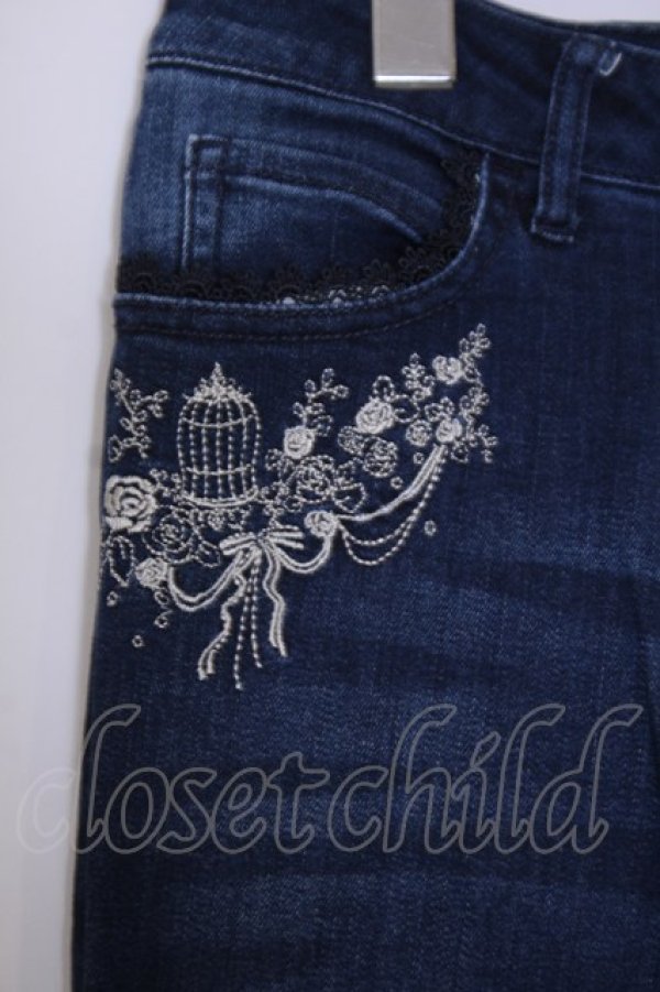 画像2: axes femme / 鳥かご刺繍デニムパギンス S インディゴ O-26-02-03-1018-AX-PA-IG-OS (2)