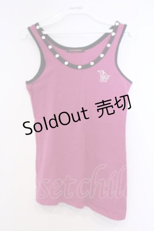画像: ALGONQUINS / バタフライ刺繍ボーダータンクトップ F 濃ピンク O-26-02-03-1025-AL-TO-OW-OS