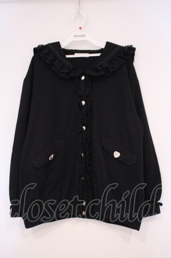 画像1: DearMyLove / セーラー襟レースフリル裏毛ジャケット M-L クロ O-26-02-03-059-EL-JA-IG-OS (1)