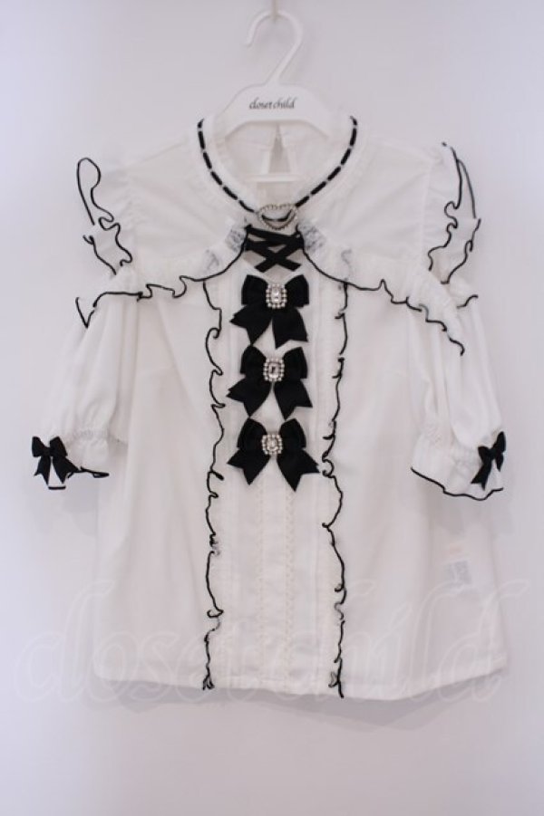 画像1: LIZ LISA / 3つリボンハートチョーカーブラウス  シロ×クロ O-26-02-03-061-LO-BL-IG-OS (1)