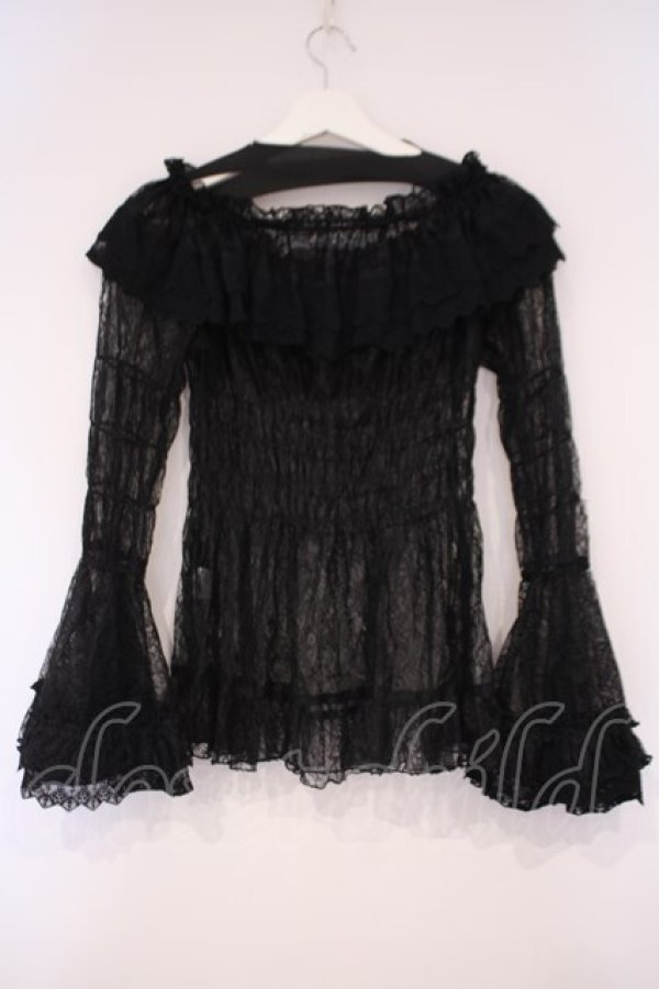 画像5: ATELIER PIERROT / Shirring Princess Sleeve Blouse-Lace-  ブラック O-26-02-03-080-EL-BL-OW-OS (5)
