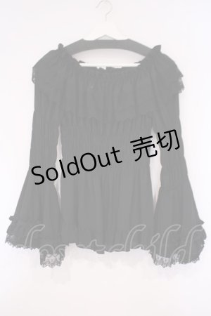 画像: ATELIER PIERROT / Shirring princess sleeve blouse  ブラック O-26-02-03-081-EL-BL-OW-OS