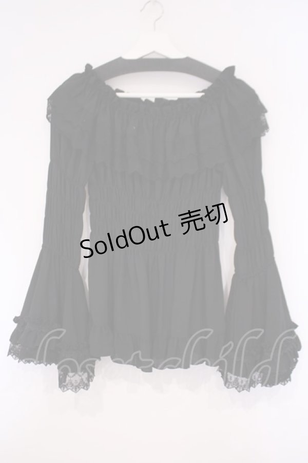 画像1: ATELIER PIERROT / Shirring princess sleeve blouse  ブラック O-26-02-03-081-EL-BL-OW-OS (1)