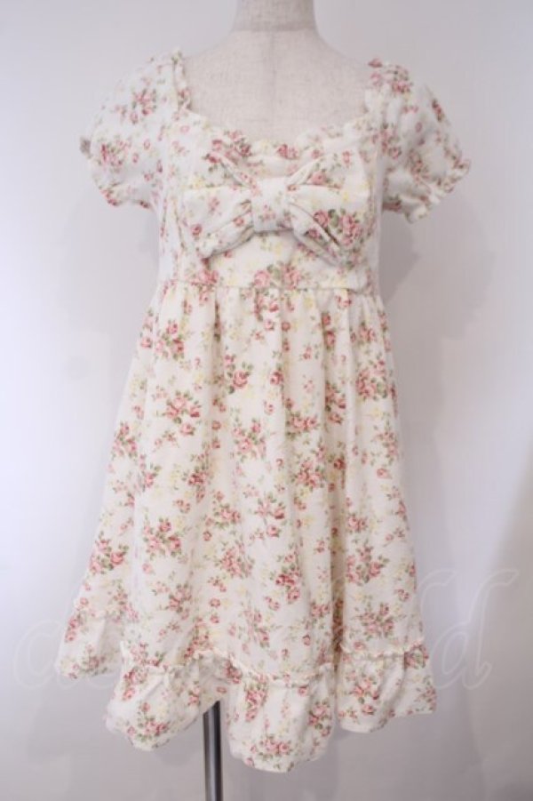 画像1: LIZ LISA / 起毛花柄リボンパフ袖ワンピース 0 シロｘピンク O-26-02-03-011-LO-OP-YM-OS (1)