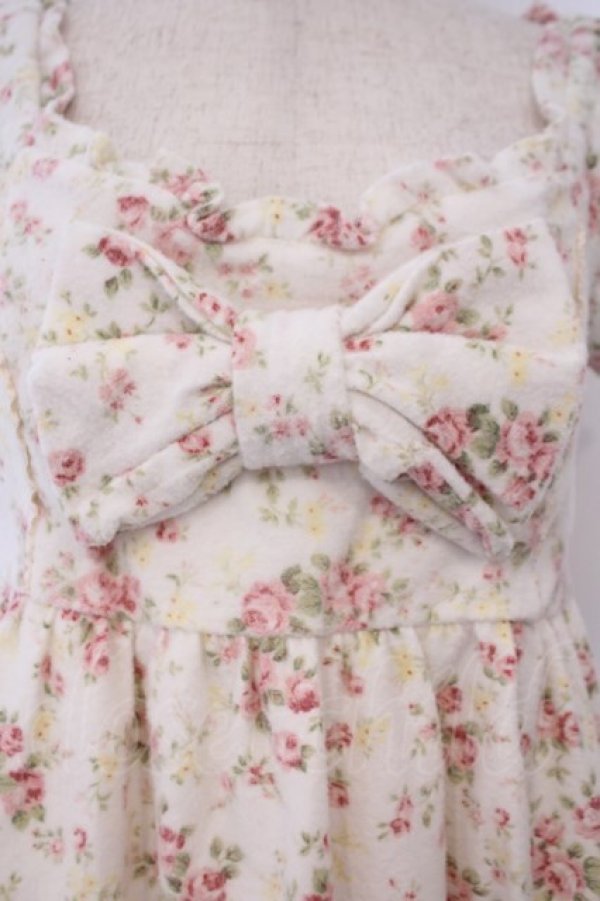 画像2: LIZ LISA / 起毛花柄リボンパフ袖ワンピース 0 シロｘピンク O-26-02-03-011-LO-OP-YM-OS (2)