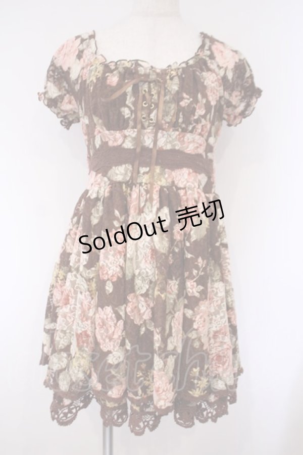 画像1: LIZ LISA / 総レースレースアップワンピース 0 ブラウン O-26-02-03-013-LO-OP-YM-ZT562 (1)