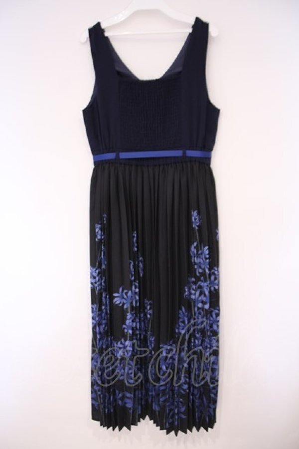 画像4: axes femme / 彼岸花柄プリーツジャンスカ F クロ×アオ O-26-02-03-018-AX-OP-OW-OS (4)