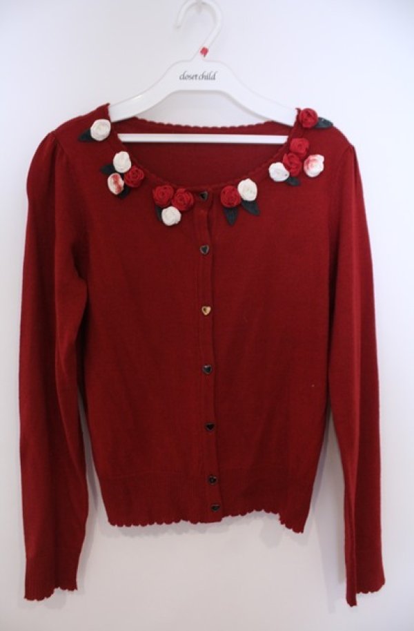 画像1: Secret Honey / 薔薇モチーフ使いカーディガン  アカ O-26-02-04-032-CA-TO-OW-OS (1)