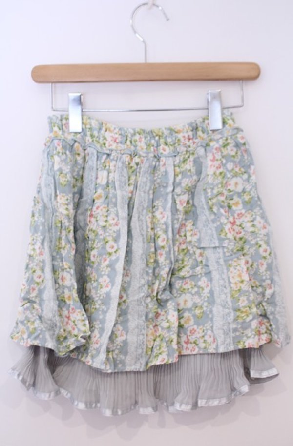 画像2: axes femme / 裾プリーツ使い花柄スカート M サックス O-26-02-04-043-AX-SK-OW-OS (2)