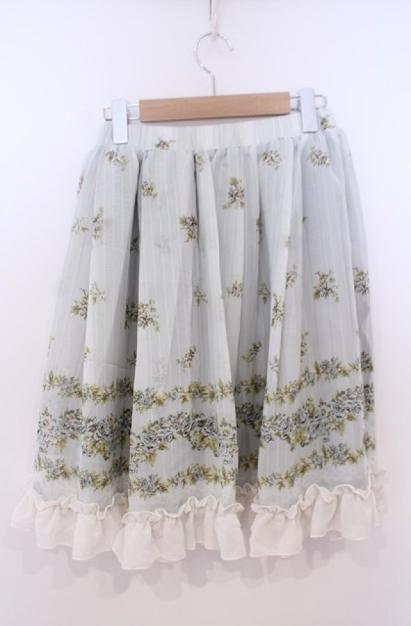 画像2: axes femme / ローズ&ストライププリントスカート M グリーン O-26-02-04-045-AX-SK-OW-OS (2)