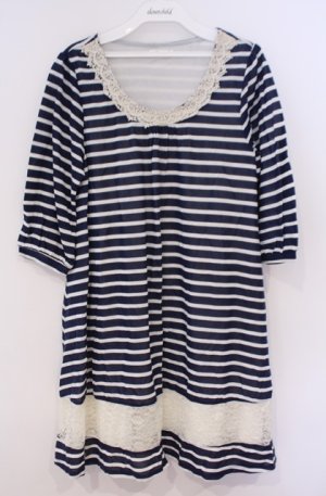 画像: axes femme / ボーダーレースチュニック M ネイビー O-26-02-04-047-AX-OP-OW-OS