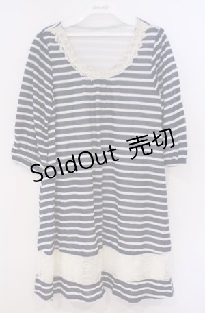 画像: axes femme / ボーダーレースチュニック M ネイビー O-26-02-04-047-AX-OP-OW-OS