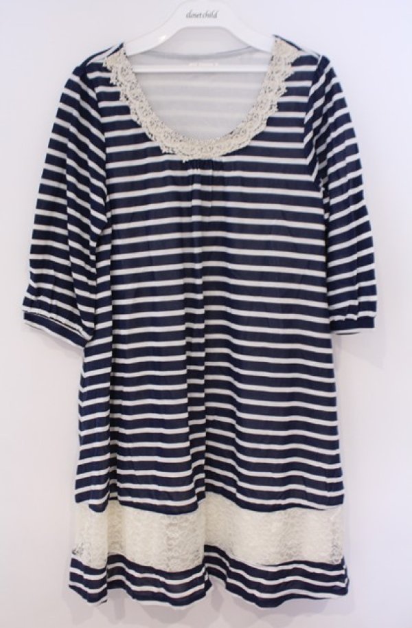 画像1: axes femme / ボーダーレースチュニック M ネイビー O-26-02-04-047-AX-OP-OW-OS (1)