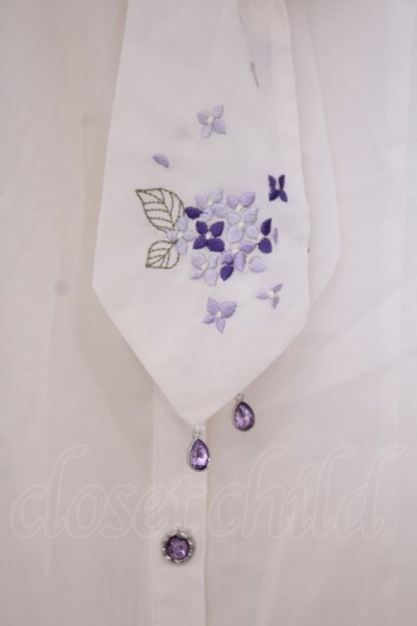 画像2: axes femme / 紫陽花刺繍リボンブラウス M 生成り O-26-02-04-1036-AX-BL-IG-OS (2)