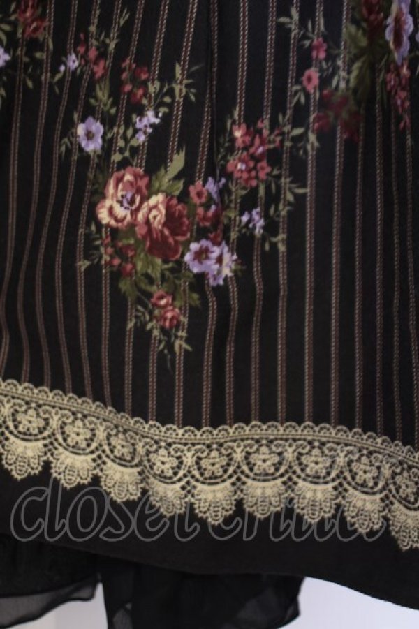 画像2: axes femme / フラワーブーケストライプスカート  クロ O-26-02-04-1057-AX-SK-IG-OS (2)