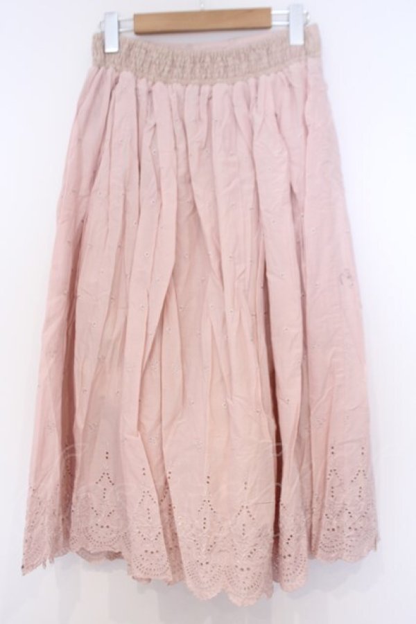 画像3: axes femme / 刺繍ロングスカート M ピンク O-26-02-04-1062-AX-SK-IG-OS (3)