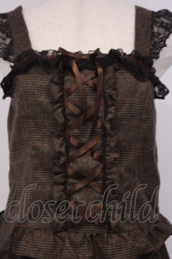 画像2: axes femme / グレンチェックビスチェ&スカートセットアップ  ブラウン O-26-02-04-1007-AX-OP-IG-OS (2)