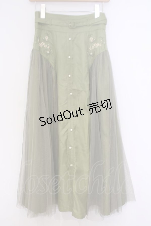 画像1: axes femme / サイドチュールロングスカート  グリーン O-26-02-04-1077-AX-SK-IG-OS (1)