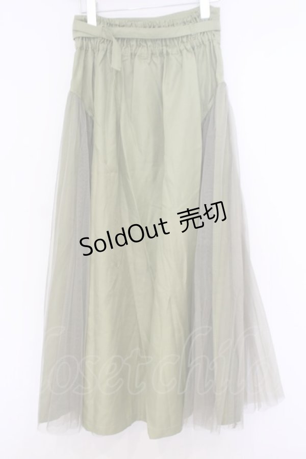 画像3: axes femme / サイドチュールロングスカート  グリーン O-26-02-04-1077-AX-SK-IG-OS (3)