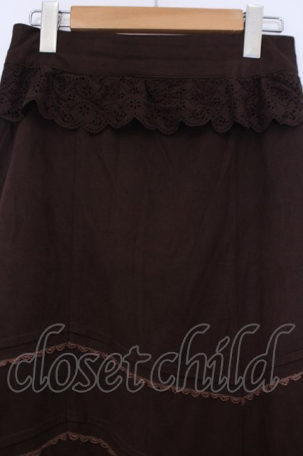 画像2: axes femme / 裾カットワークロングスカート M ブラウン O-26-02-04-1081-AX-SK-IG-OS (2)