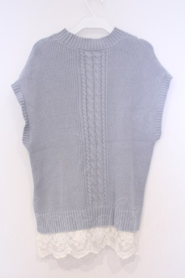 画像3: axes femme / 裾チュールレースニットベスト  サックス O-26-02-04-1082-AX-TO-IG-OS (3)