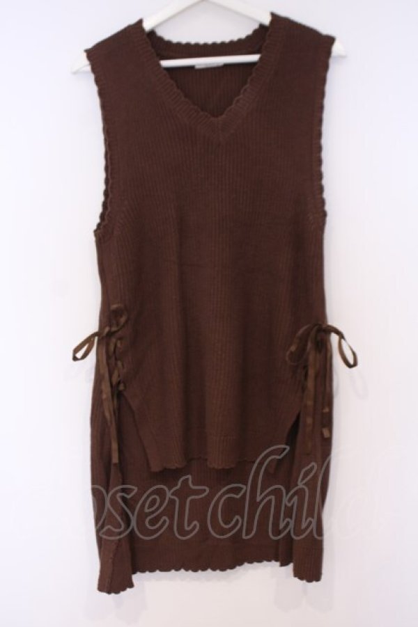 画像1: axes femme / レースアップニットベスト  ブラウン O-26-02-04-1092-AX-TO-IG-OS (1)