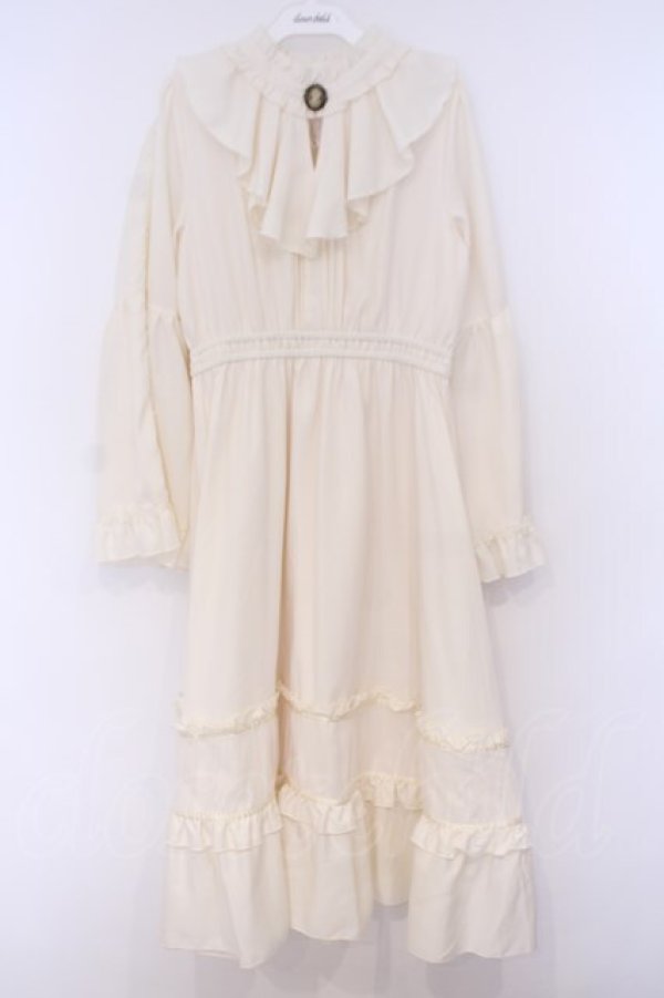 画像1: axes femme / 姫袖風ラッフルフリルワンピース  オフ O-26-02-04-1101-AX-OP-IG-OS (1)