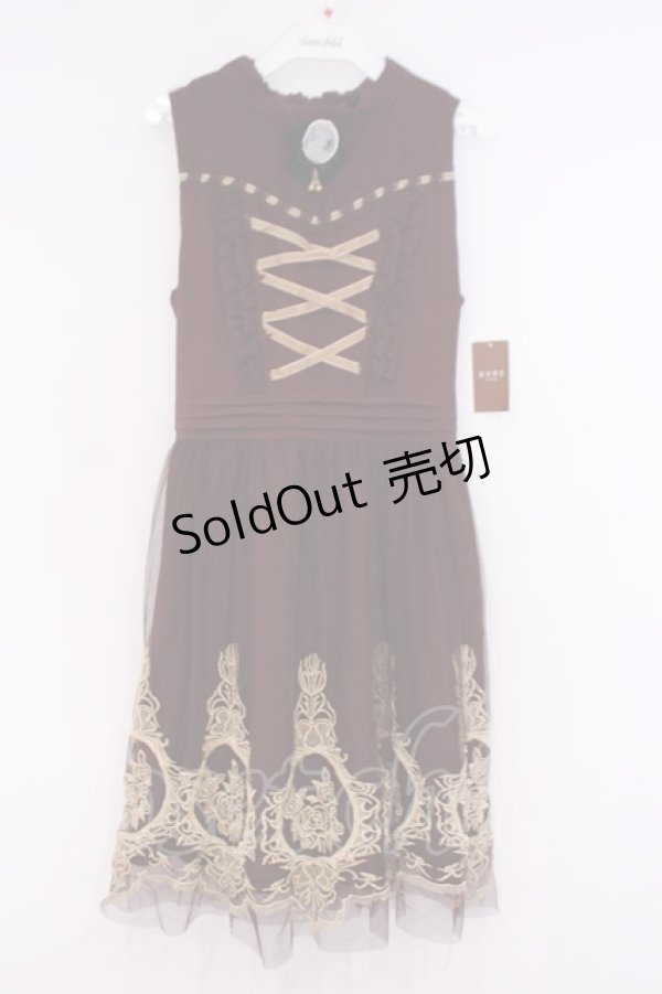 画像1: axes femme / ビスチェ切替刺繍入りドレス M ワイン O-26-02-04-1102-AX-OP-IG-OS (1)