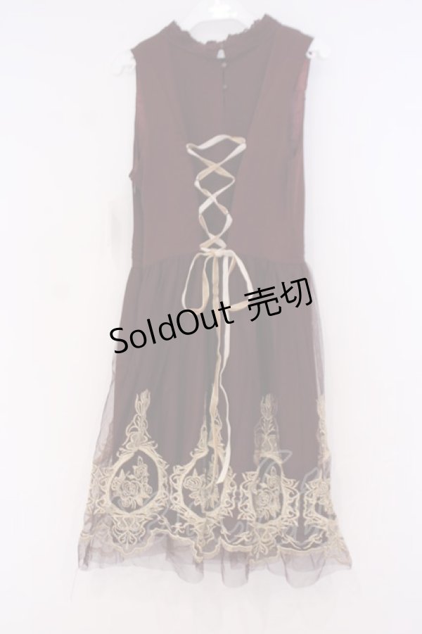 画像3: axes femme / ビスチェ切替刺繍入りドレス M ワイン O-26-02-04-1102-AX-OP-IG-OS (3)