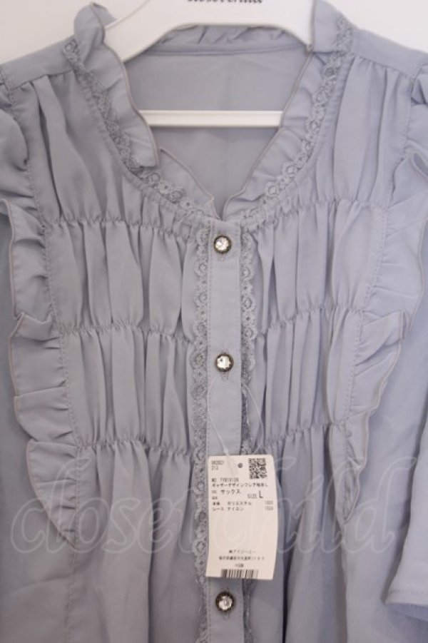 画像2: axes femme / ギャザーデザインフレア袖ブラウス L サックス O-26-02-04-1110-AX-BL-IG-OS (2)