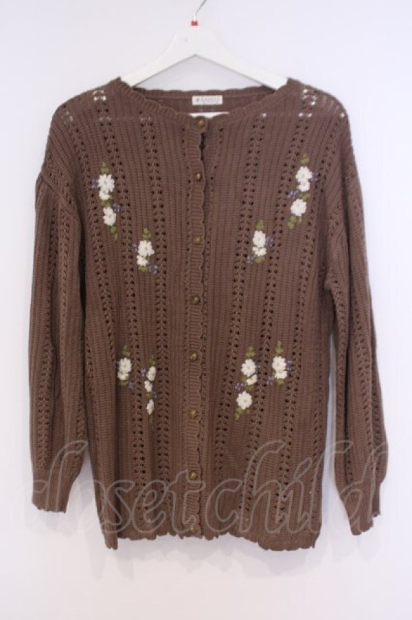 画像1: axes femme / オリジナル手刺繍ロングカーデ M ブラウン O-26-02-04-1012-AX-TO-IG-OS (1)