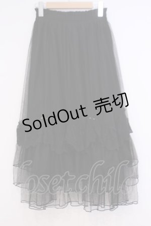 画像: axes femme / ローズ付ドレープチュールスカート  クロ O-26-02-04-1018-AX-SK-IG-OS