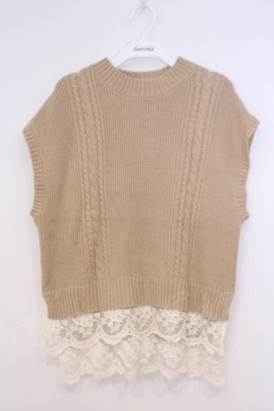 画像: axes femme / 裾チュールレースニットベスト  ベージュ O-26-02-04-1020-AX-TO-IG-OS