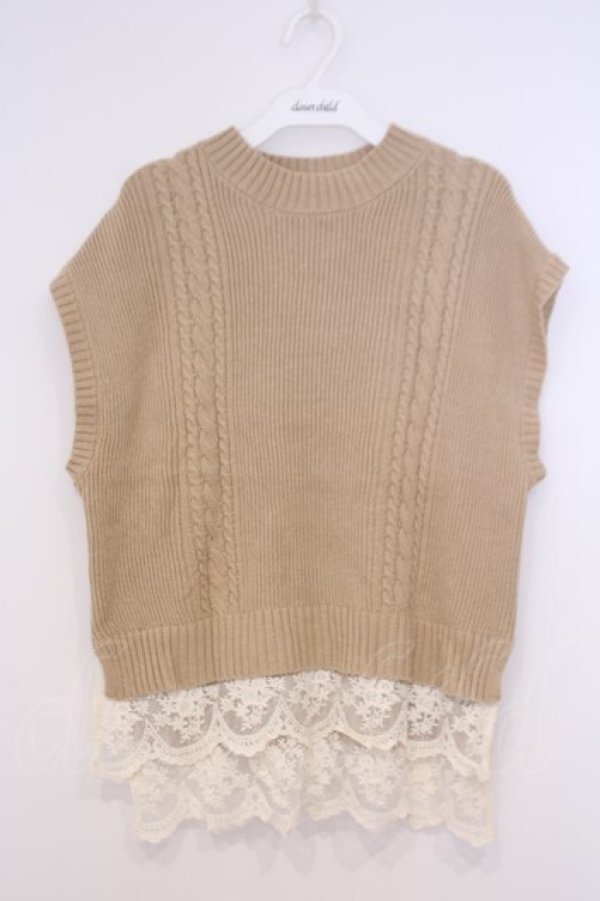 画像1: axes femme / 裾チュールレースニットベスト  ベージュ O-26-02-04-1020-AX-TO-IG-OS (1)