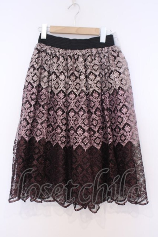 画像1: axes femme / グラデーション刺繍スカート M ワイン系 O-26-02-04-1028-AX-SK-IG-OS (1)