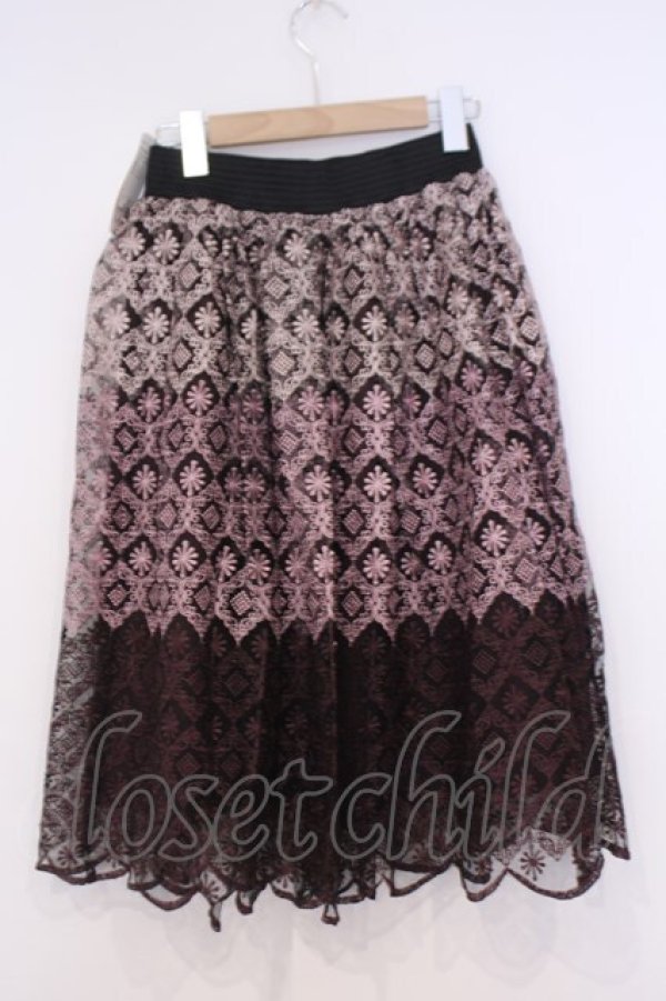 画像3: axes femme / グラデーション刺繍スカート M ワイン系 O-26-02-04-1028-AX-SK-IG-OS (3)