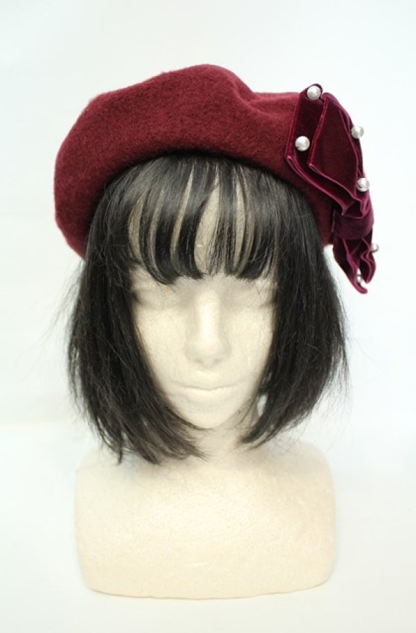 画像2: m petit by misako / AMリボンBベレー  ワイン O-26-02-04-2002-LO-AC-IG-OS (2)